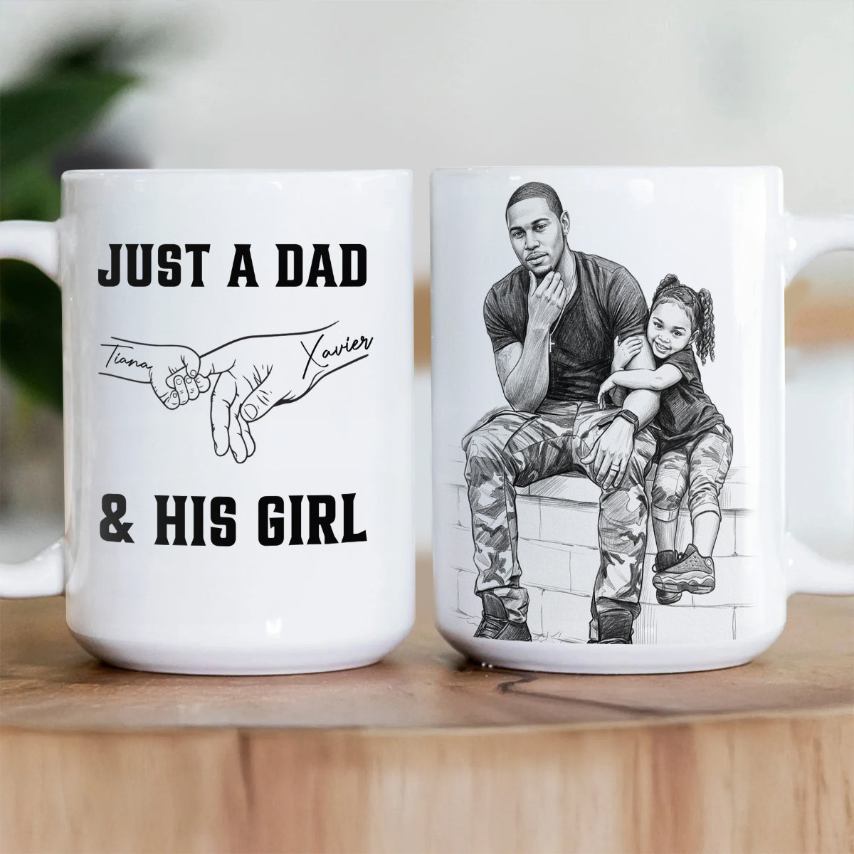 Custom Photo Pencil Sketch Portrait Dad Grandpa Family - Personalized Ceramic Coffee Mug