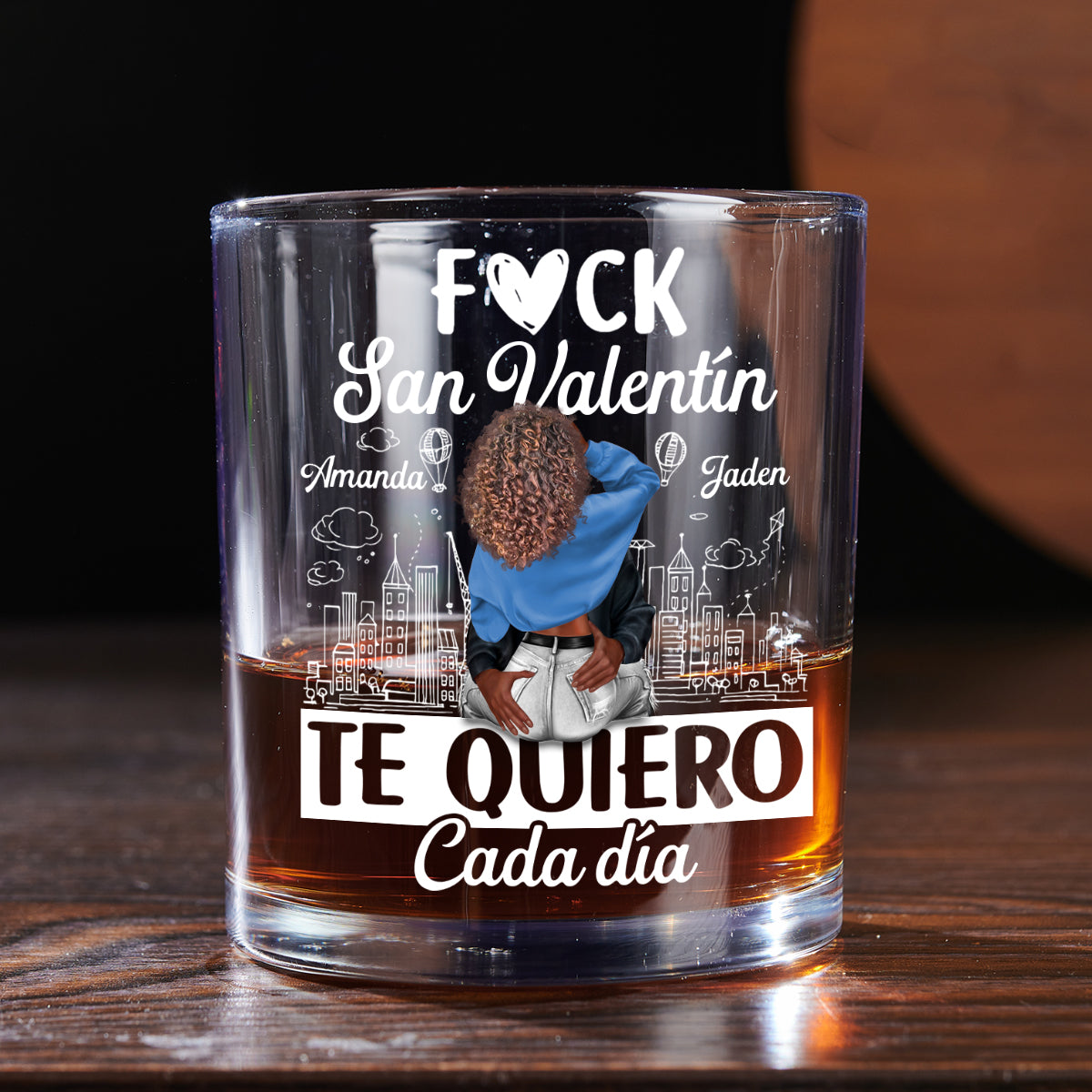 Te Quiero Cada Día - Personalized Round Whiskey Glass