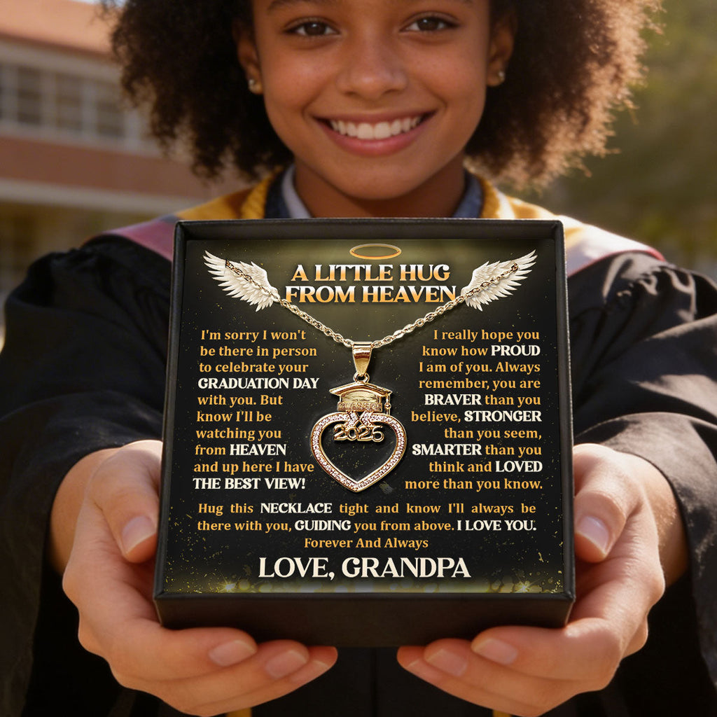 A Little Hug From Heaven - Personalized Grad Cap Heart Necklace With Box & Card 2026
