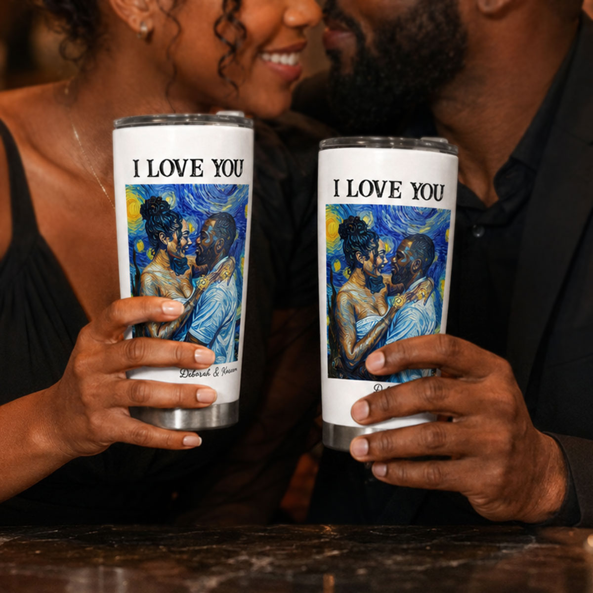 Custom Photo Starry Night Oil Painting Forever And Always - Personalized Stainless Steel Tumbler