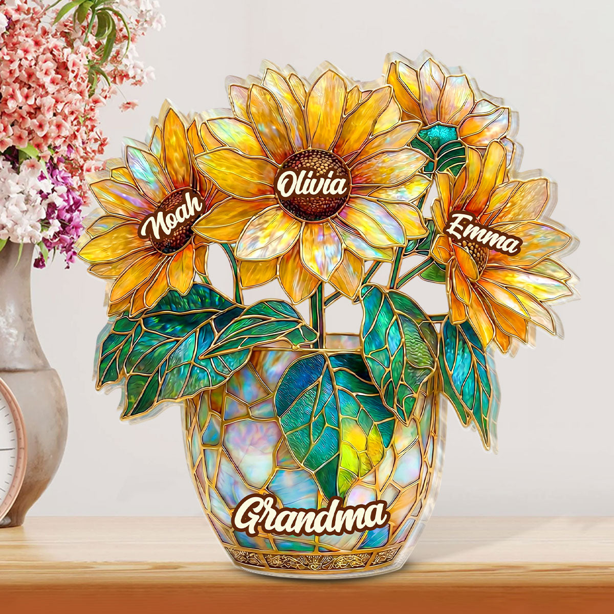 Sunflower Love For Grandma - Personalized Custom Shaped Acrylic Plaque