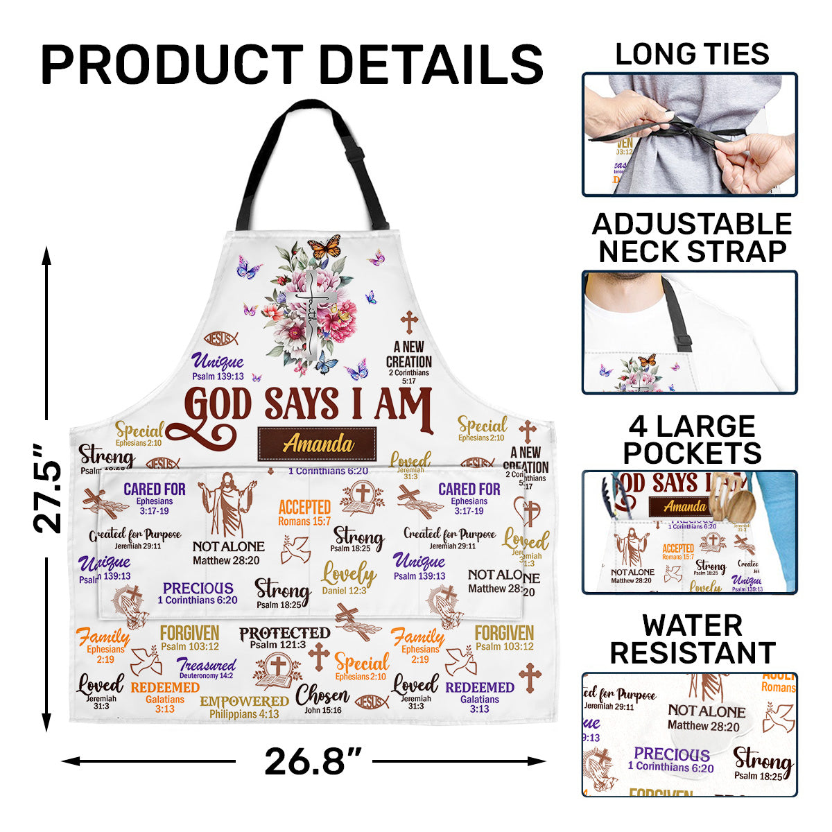 God Says I Am - Personalized Apron With Pocket