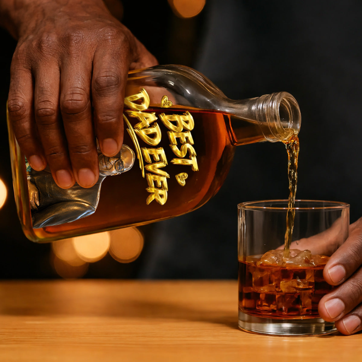 Custom Photo Portrait Dad Grandpa Family - Personalized Whiskey Bottle