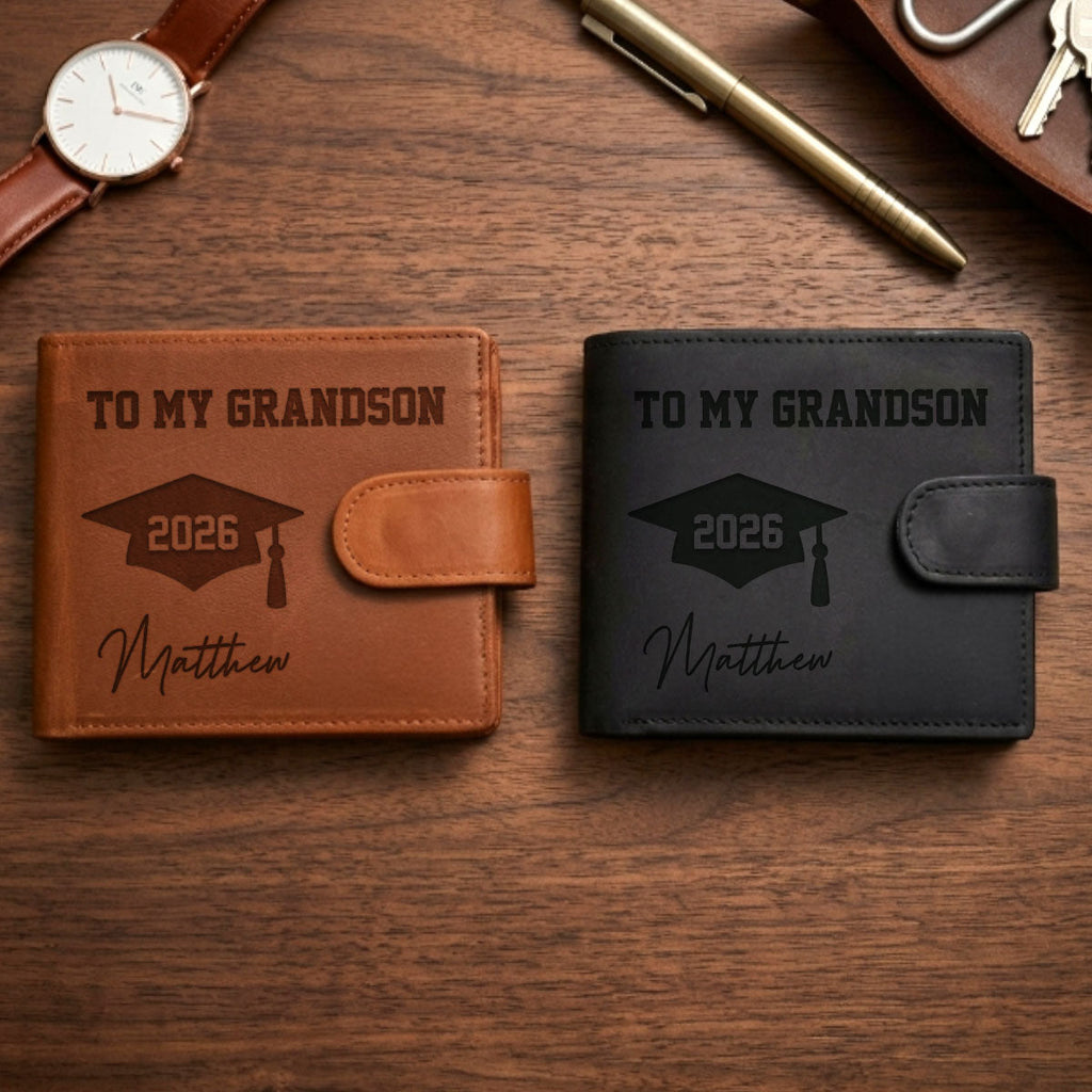 I'm In Heaven But I Won't Miss This Day - Personalized Men's Engraved Leather Wallet