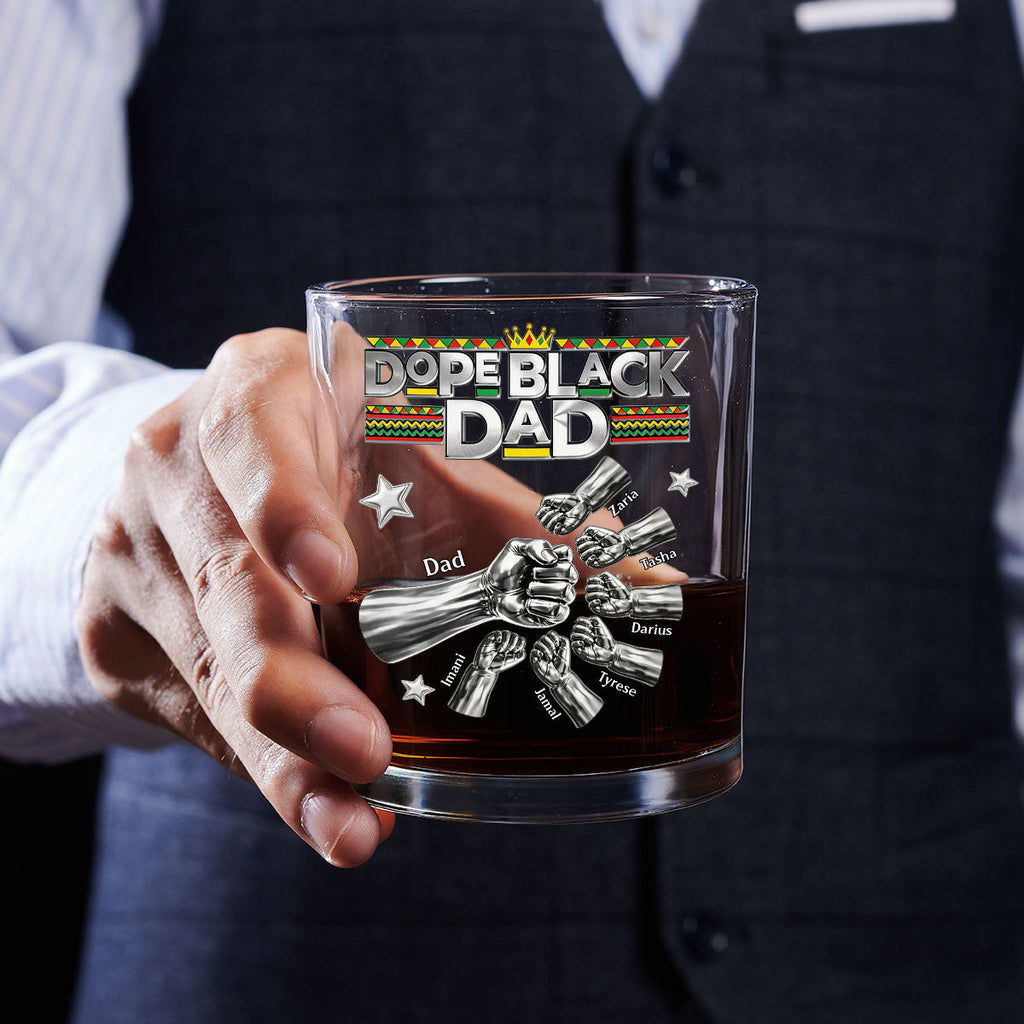 Dope Black Dad - Personalized Round Whiskey Glass