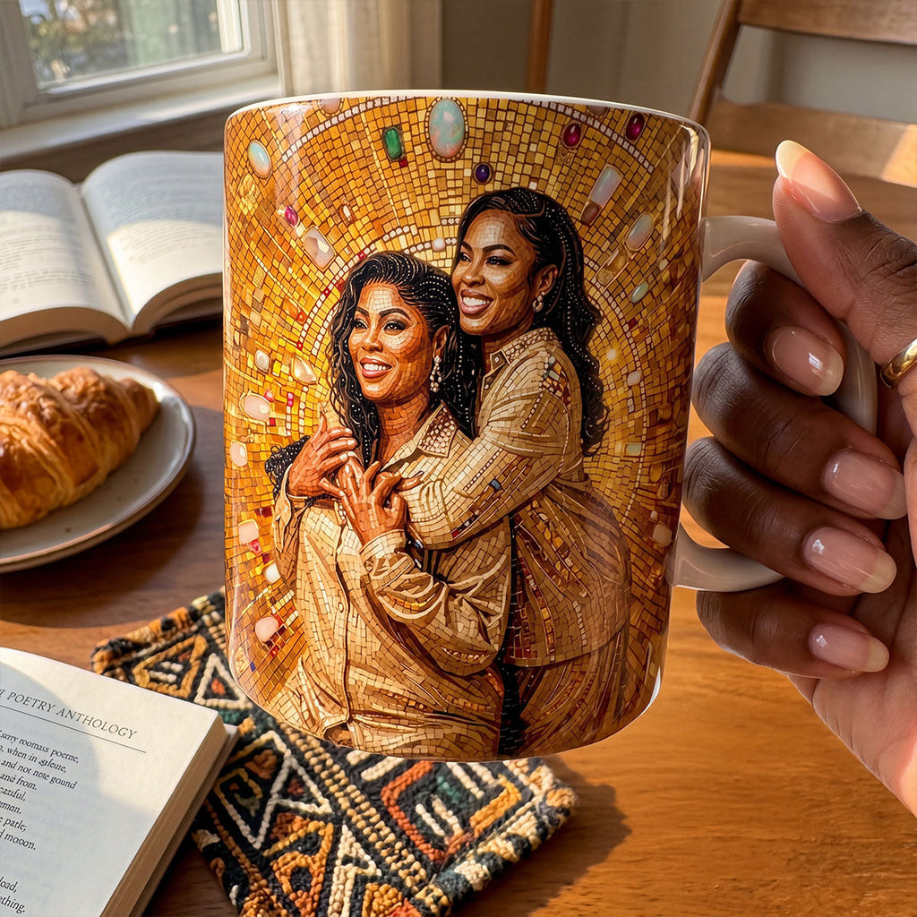 Custom Photo Portrait Premium Mosaic Mom Grandma Parents Family Gold Version - Personalized Ceramic Coffee Mug
