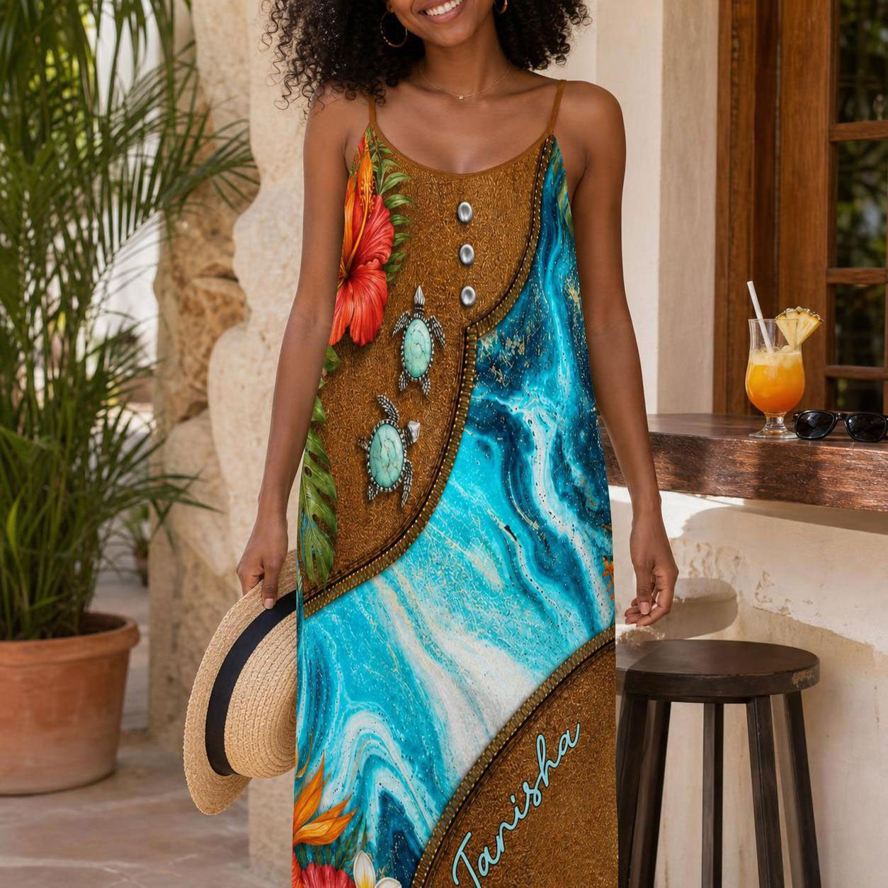 Tropical Summer Sea  - Personalized Backless Cami Maxi Dress