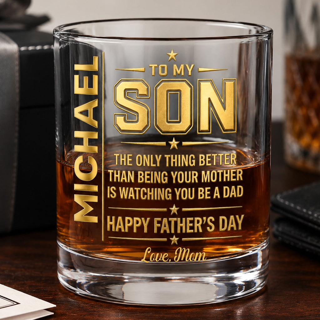 Watching You Being A Dad - Personalized Round Whiskey Glass