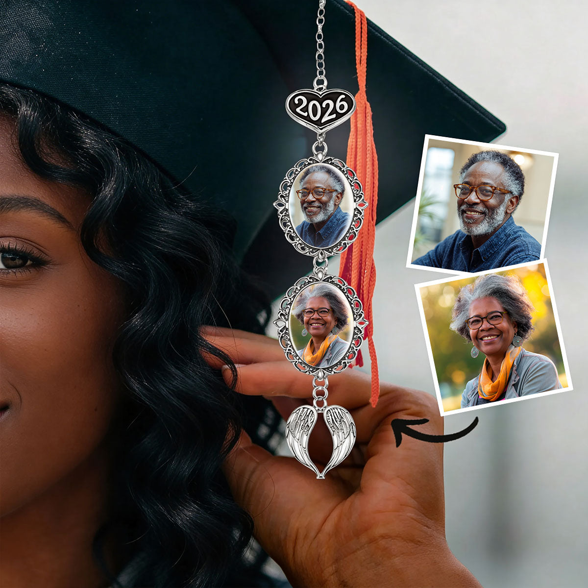 I'm In Heaven - Personalized Graduation Tassel Photo Charm With Angel Wing