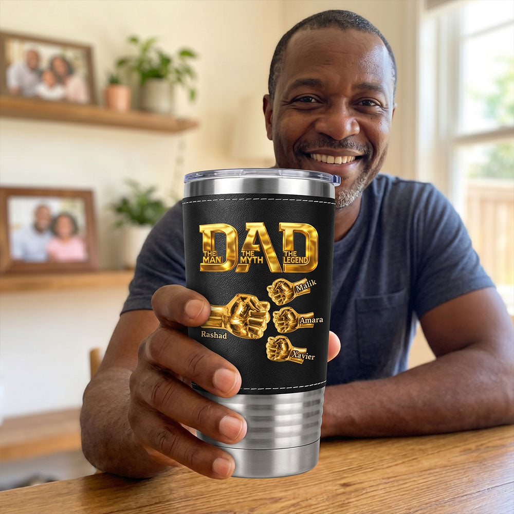 Dad The Man The Myth The Legend - Personalized 20oz Leather Wrapped Tumbler