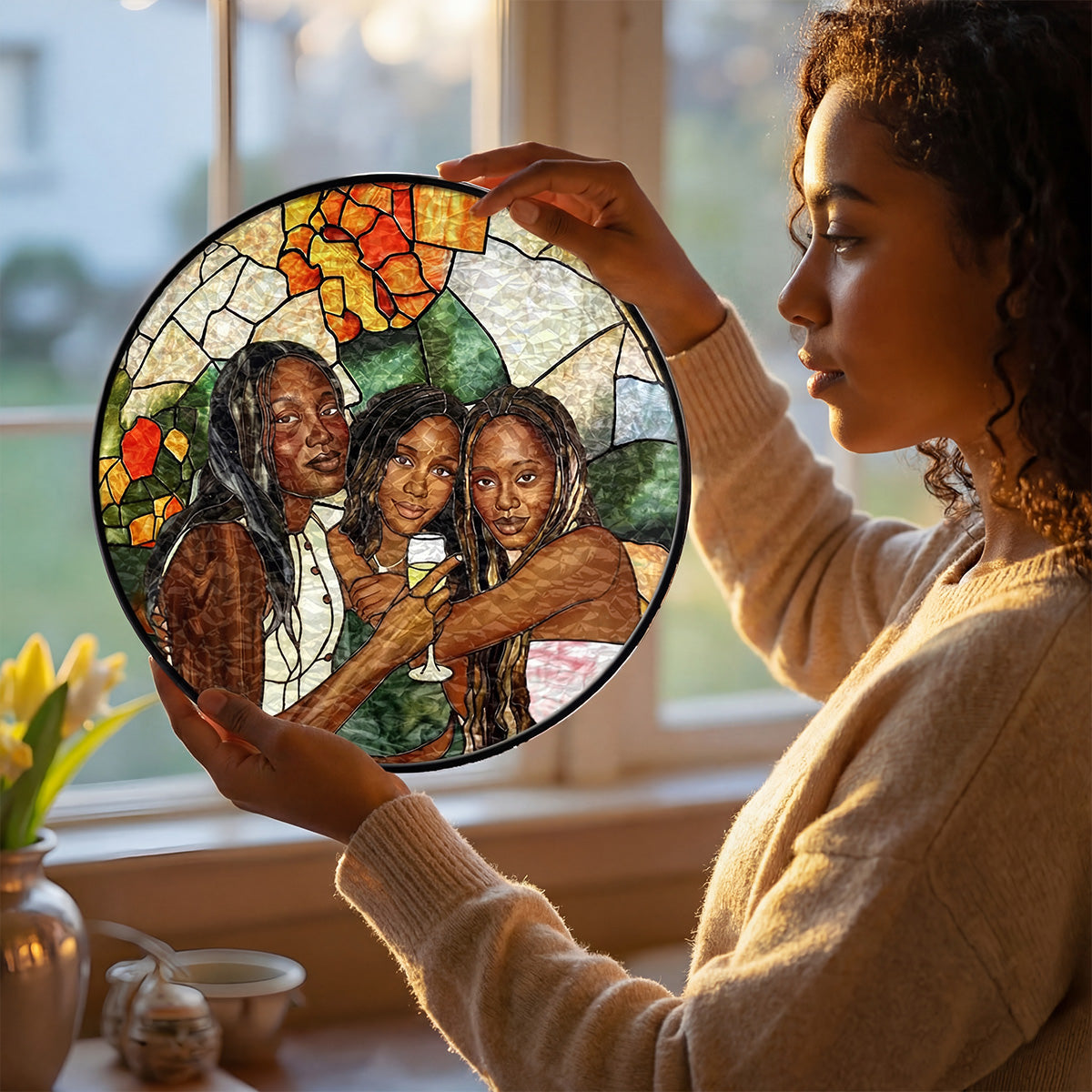 Custom Photo Stained Glass Portrait Besties Friends - Personalized Stained Glass Window Hanging Suncatcher