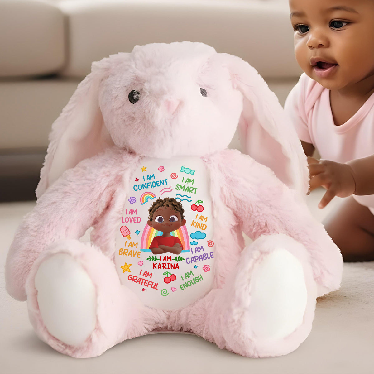 I Am Kind I Am Smart - Personalized Stuffed Bunny
