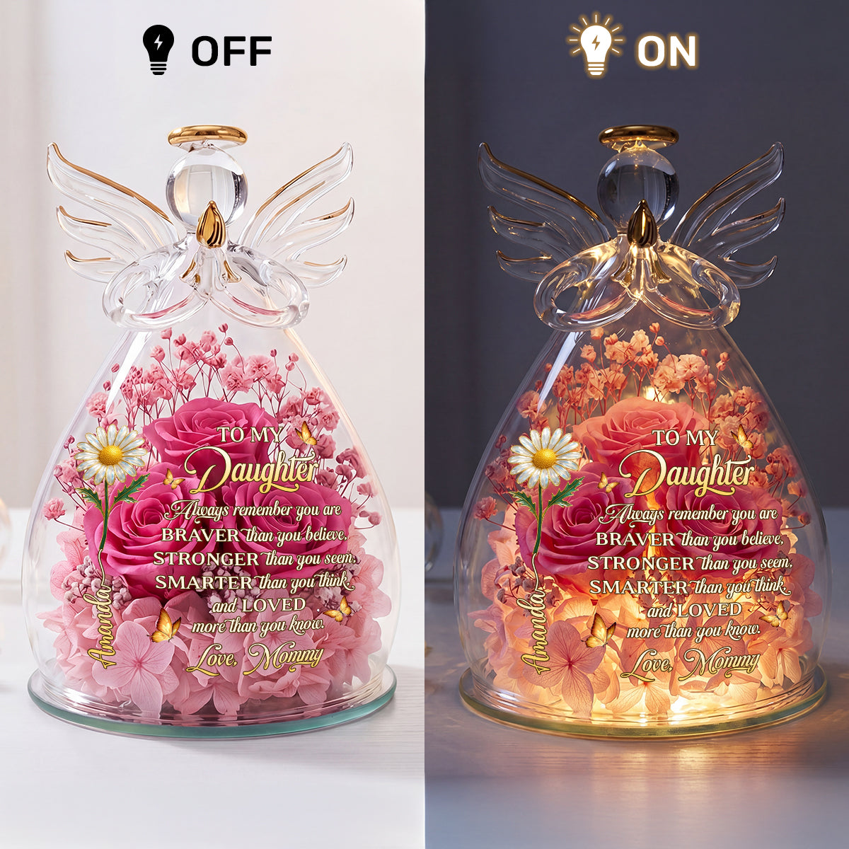 You Are Loved More Than You Know - Personalized Angel Dome With Preserved Flowers