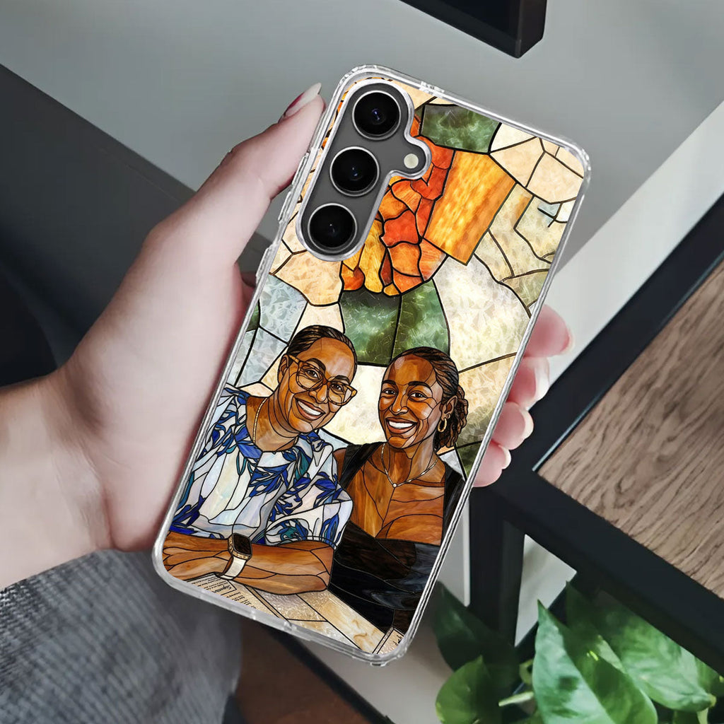 Custom Photo Stained Glass Portrait Mom Grandma Parents Family - Personalized Clear Silicone Phone Case