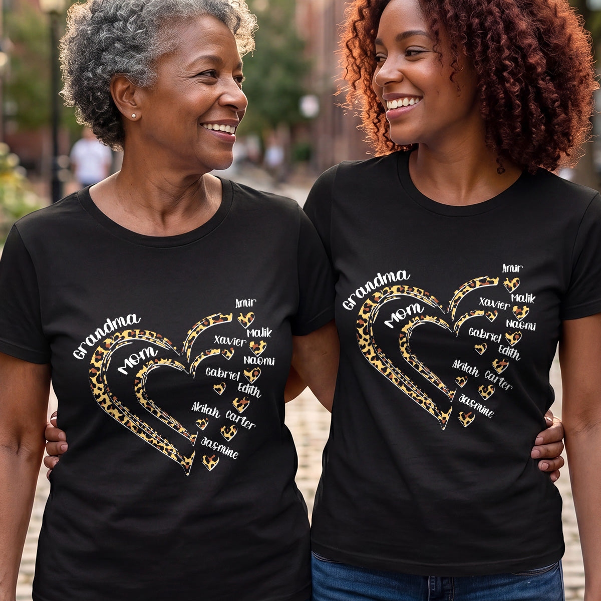 Grandma Mom Heart - Personalized 2D Unisex T-shirt