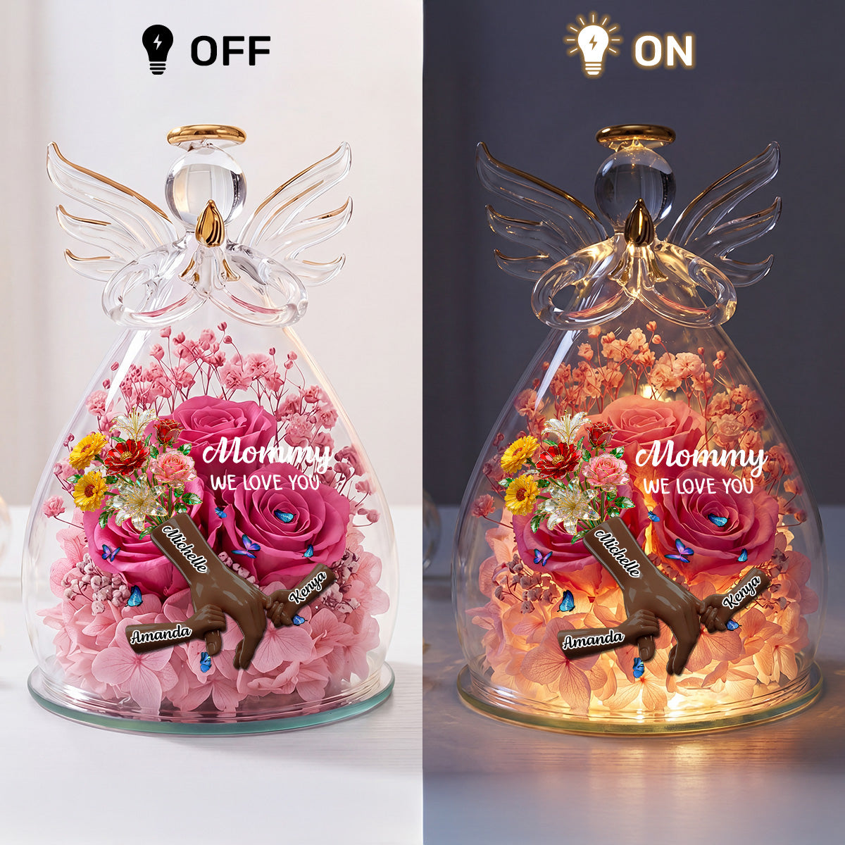 Mommy We Love You - Personalized Angel Dome With Preserved Flowers