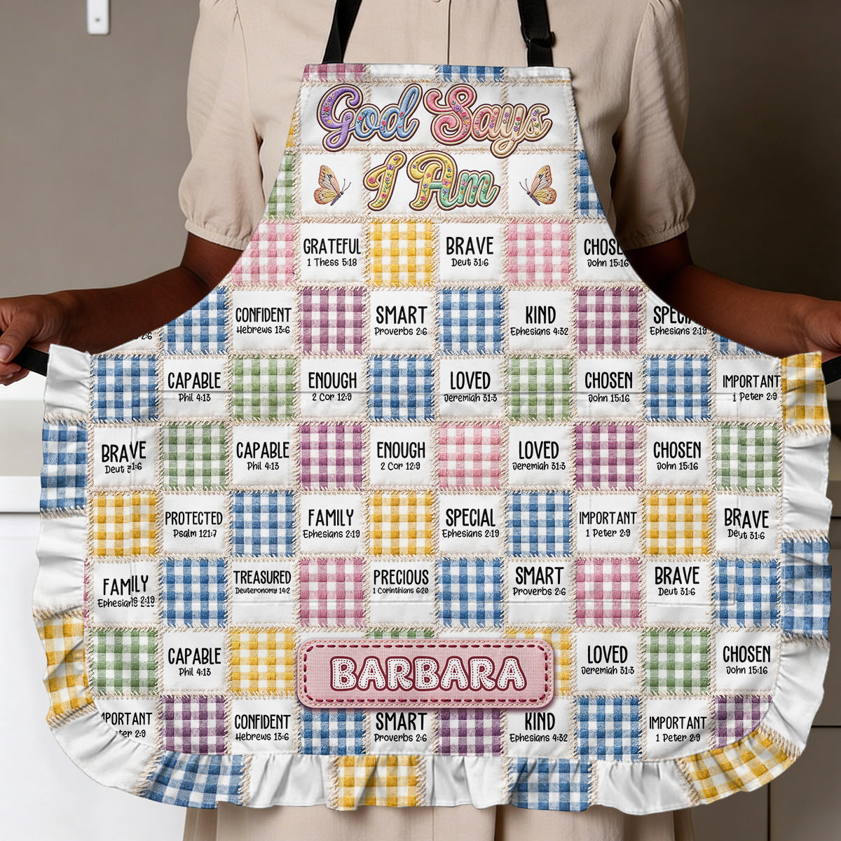 God Says I Am - Personalized Ruffled Apron