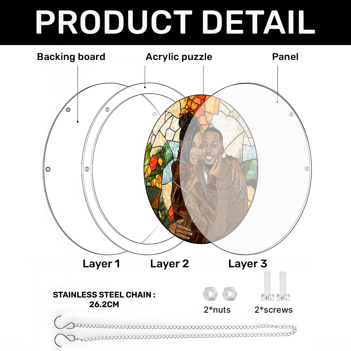 Custom Photo Stained Glass Portrait Wife Husband Couple - Personalized Acrylic Jigsaw Puzzle Suncatcher