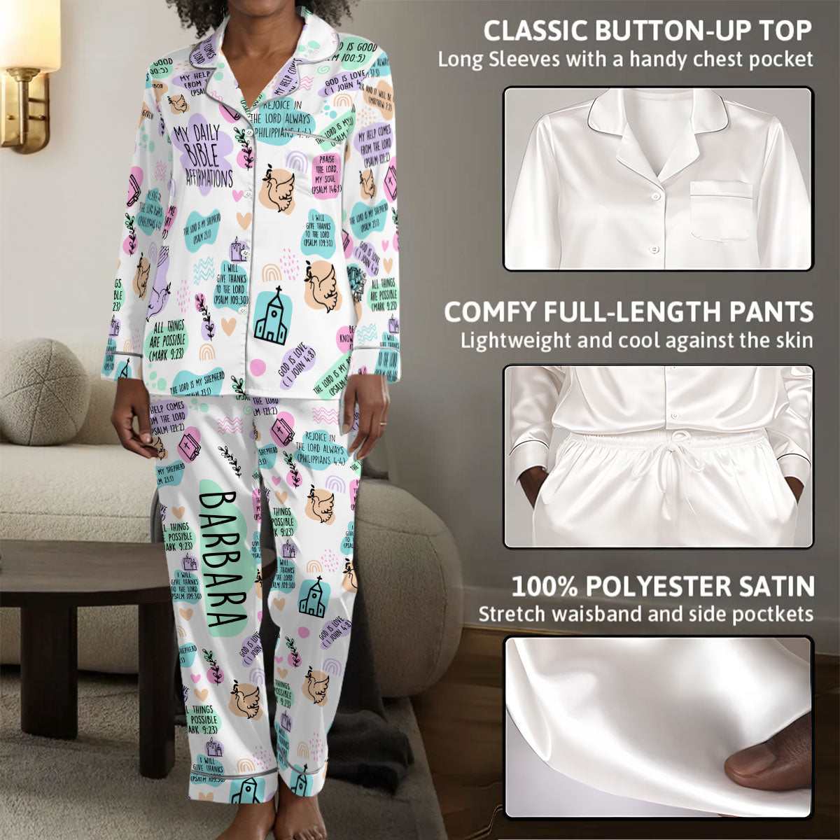 My Daily Bible Affirmations  - Personalized Satin PJM Set
