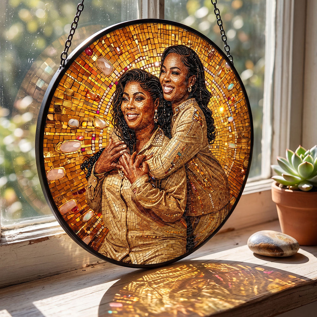 Custom Photo Portrait Premium Mosaic Mom Grandma Parents Family - Personalized Stained Glass Window Hanging Suncatcher