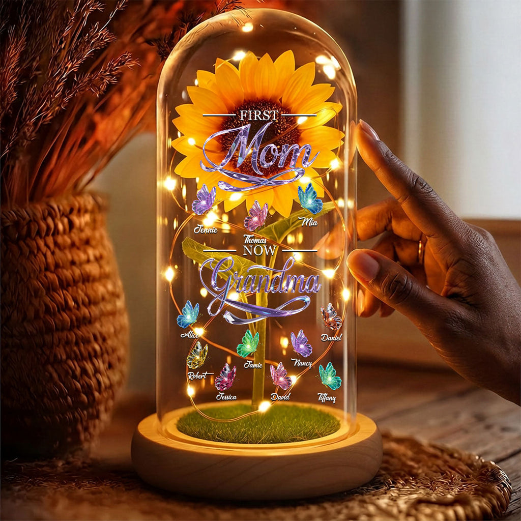 First Mom Now Grandma Butterflies - Personalized Sunflower Dome Lamp