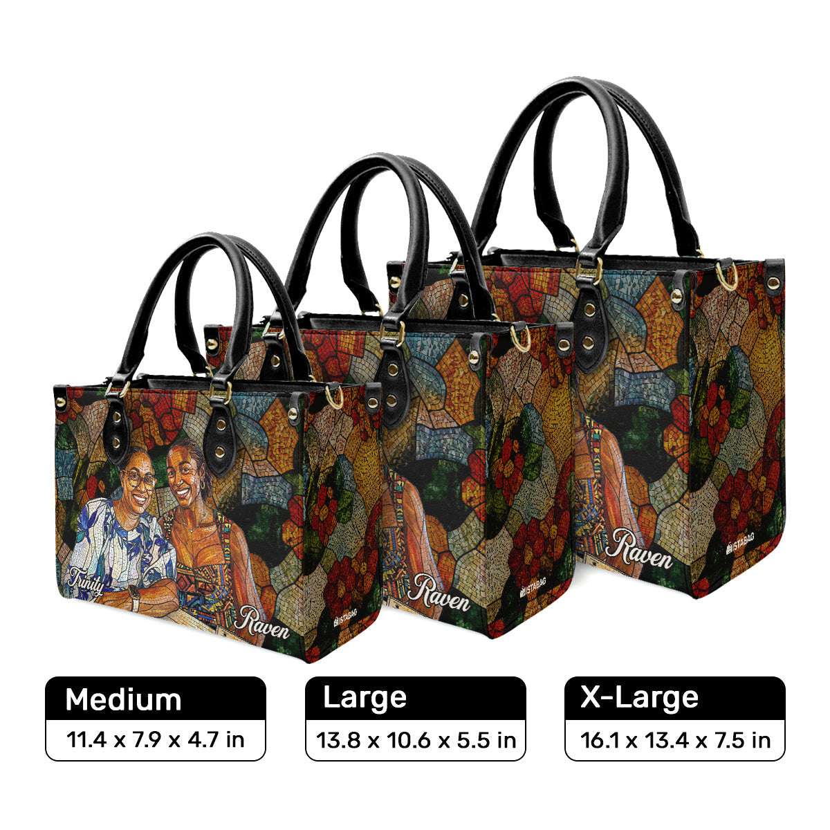 Custom Photo Stained Glass Portrait Mom Grandma Parents Family - Personalized Leather Handbag
