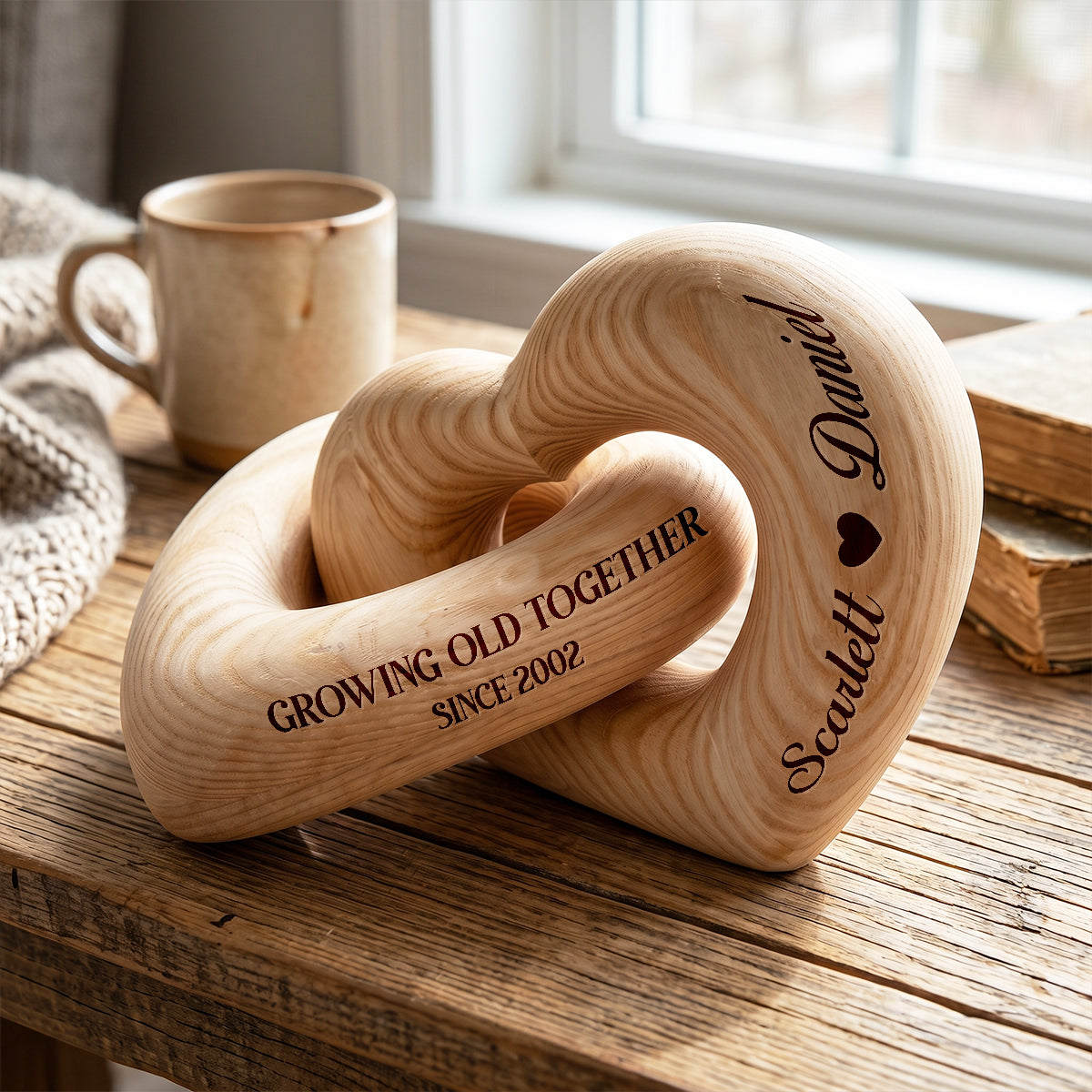 Growing Old Together - Personalized Interlocking Wooden Hearts
