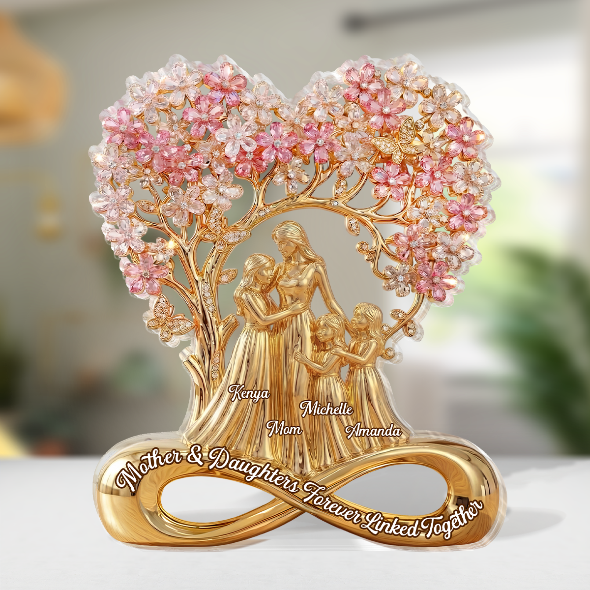 Mother & Daughters Forever Linked Together - Personalized Custom Shaped Acrylic Plaque