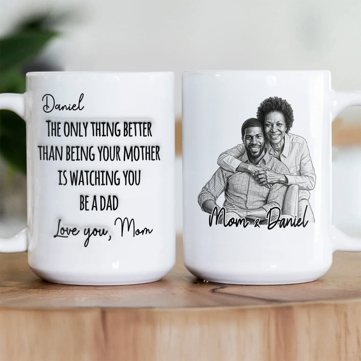 Watching You Being A Dad Custom Photo Sketch Style - Personalized Ceramic Coffee Mug