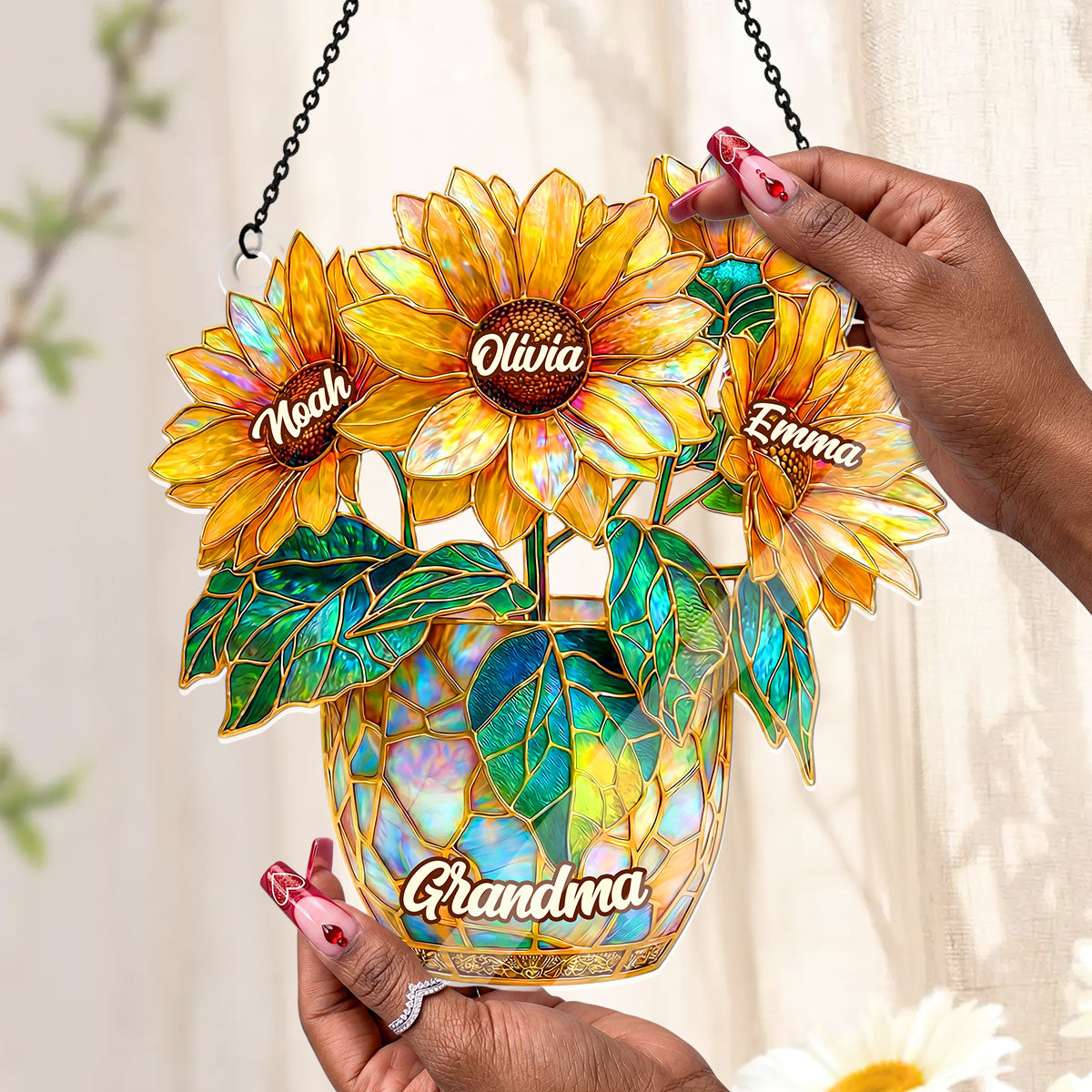 Sunflower Love For Grandma - Personalized Acrylic Suncatcher