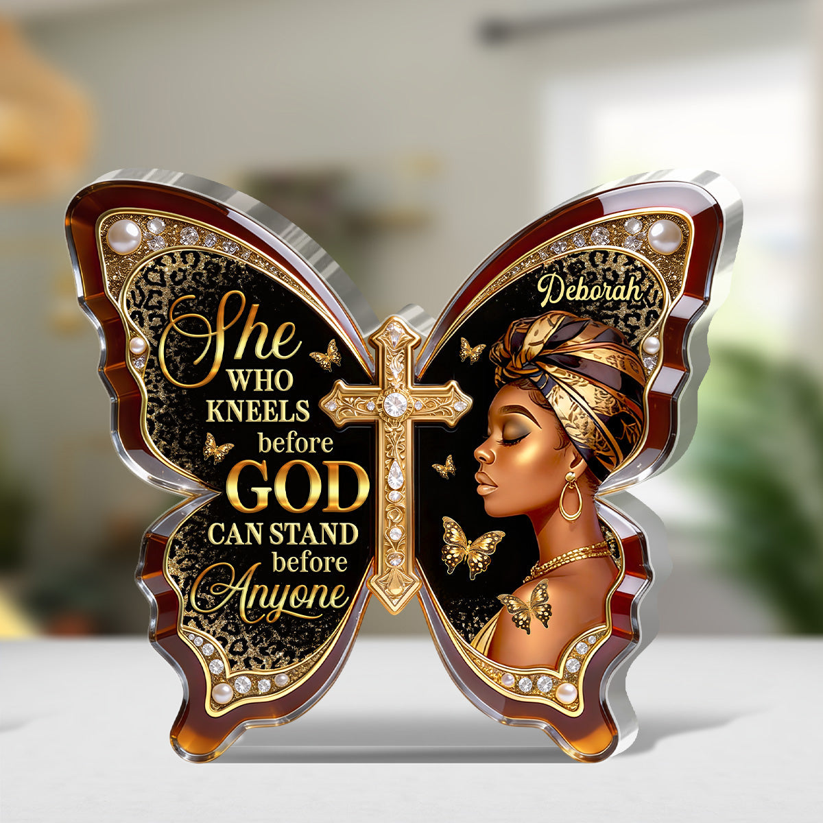 She Who Kneels Before God Can Stand Before Anyone - Personalized Custom Shaped Acrylic Plaque