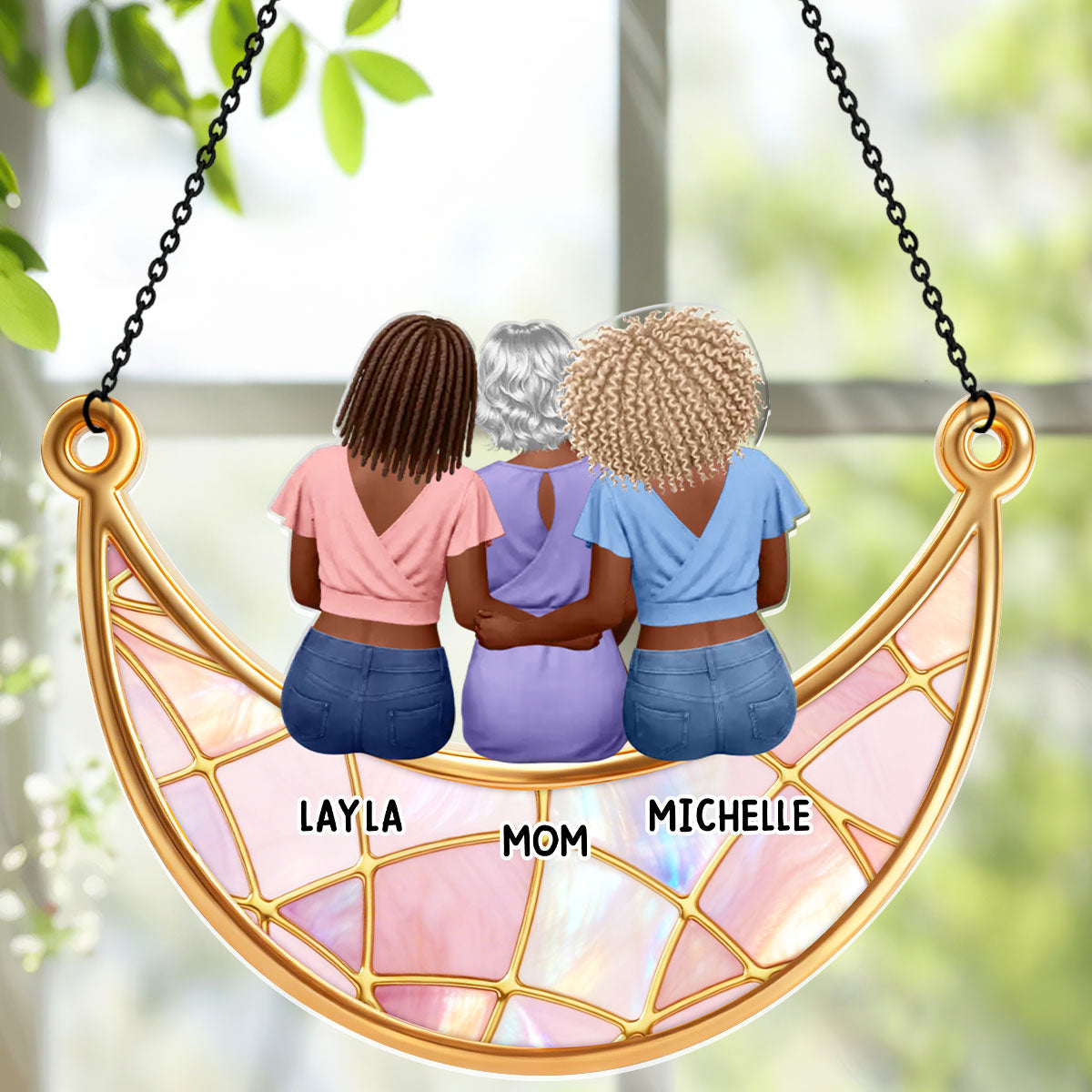 Mother And Daughter Son Moon Love - Personalized Acrylic Suncatcher