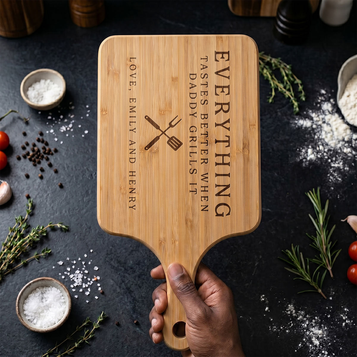 Everything Tastes Better When Daddy Grills It - Personalized Cutting Board With Handle