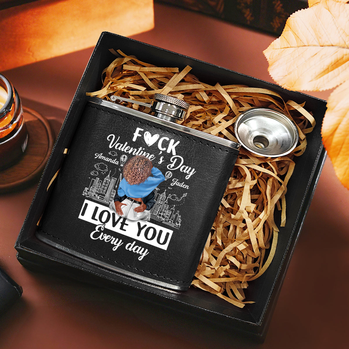 I Love You Every Day - Personalized Leather Flask