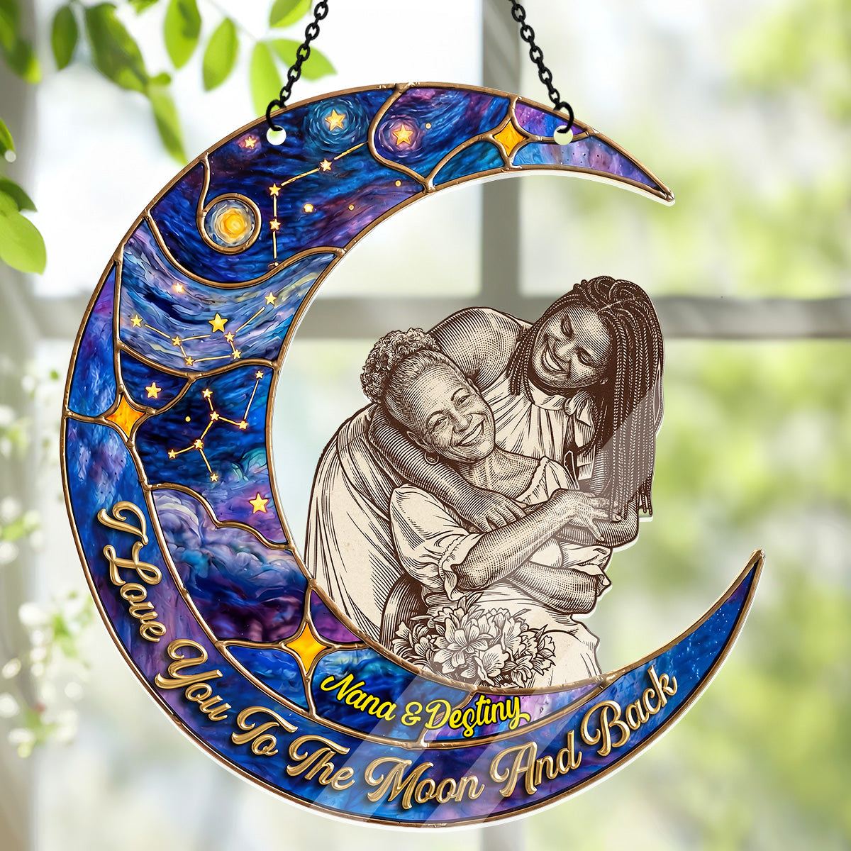 I Love You To The Moon And Back Custom Photo - Personalized Acrylic Suncatcher