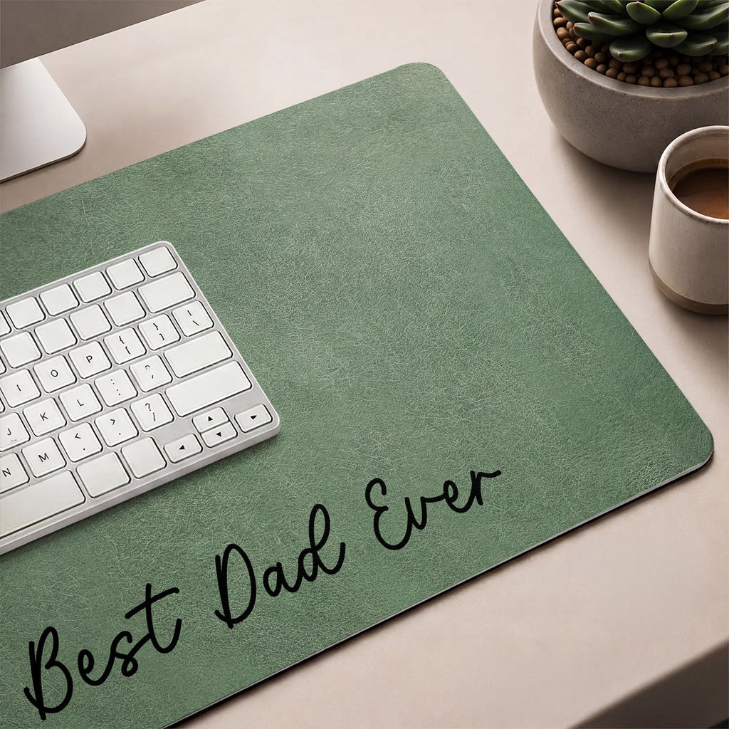 Custom Photo Pencil Sketch Best Dad Ever - Personalized Leather Desk Mat