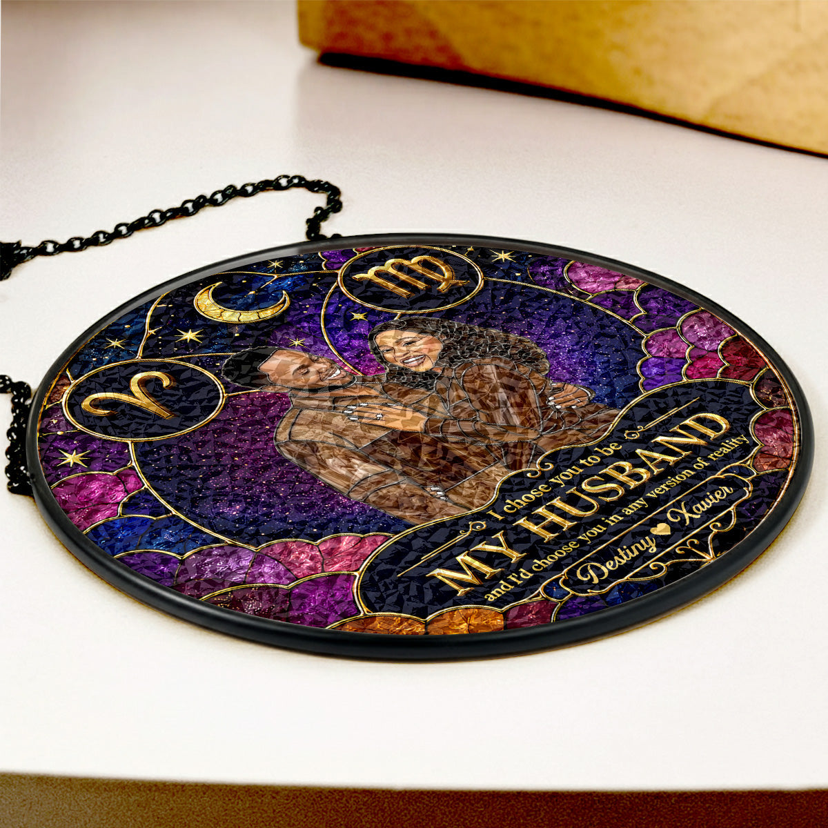 Custom Photo I Choose You Zodiac Destiny  - Personalized Stained Glass Window Hanging Suncatcher