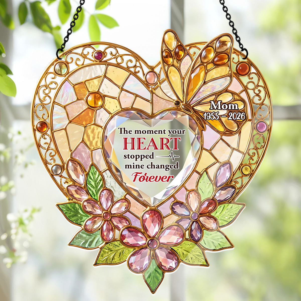 The Moment Your Heart Stopped Mine Changed Forever - Personalized Acrylic Suncatcher