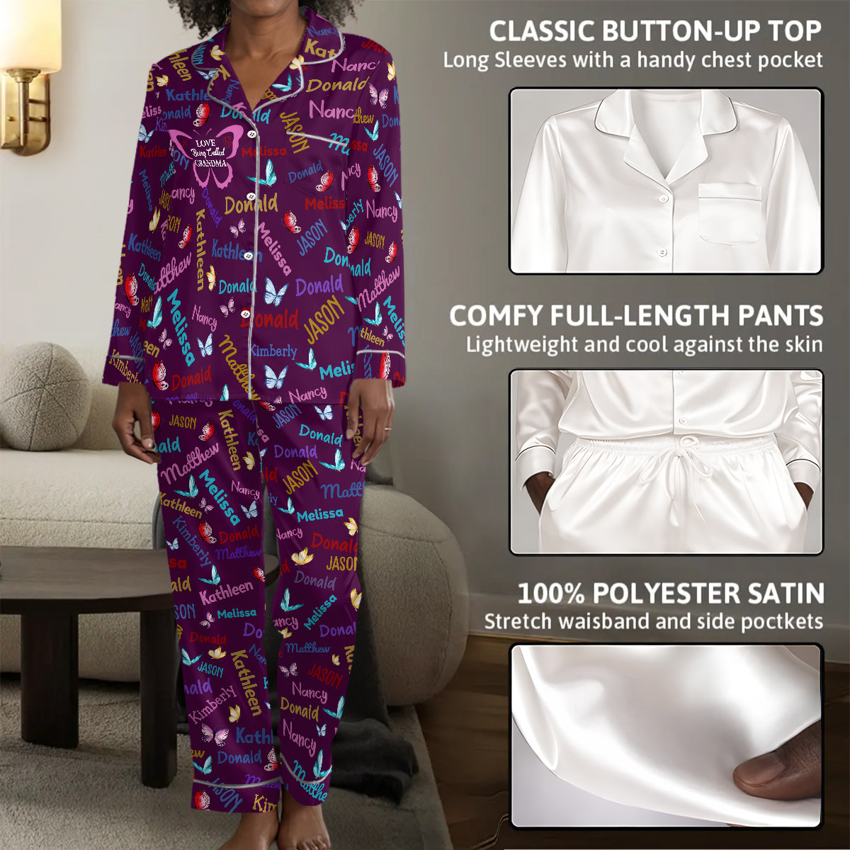 Love Is Being Called Grandma - Personalized Satin PJM Set