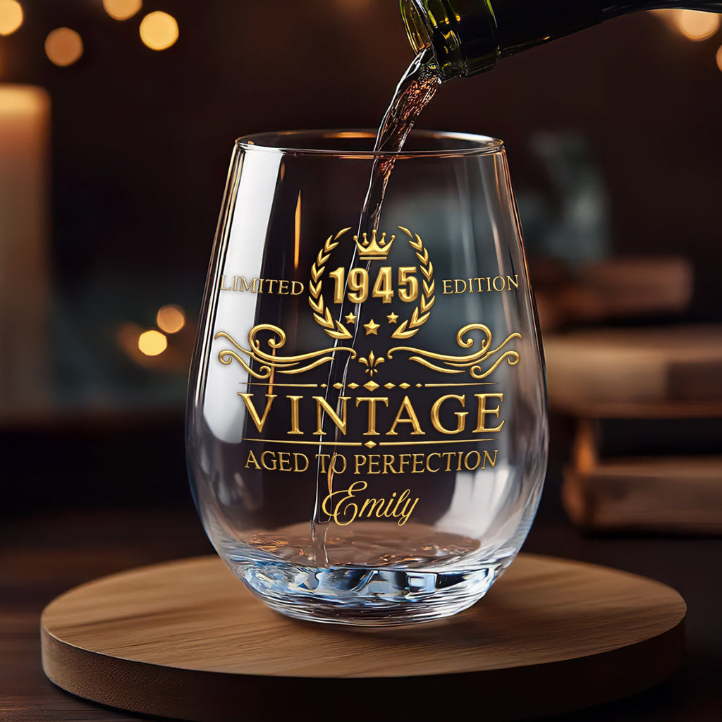 Limited Edition Aged To Perfection - Personalized Stemless Wine Glass