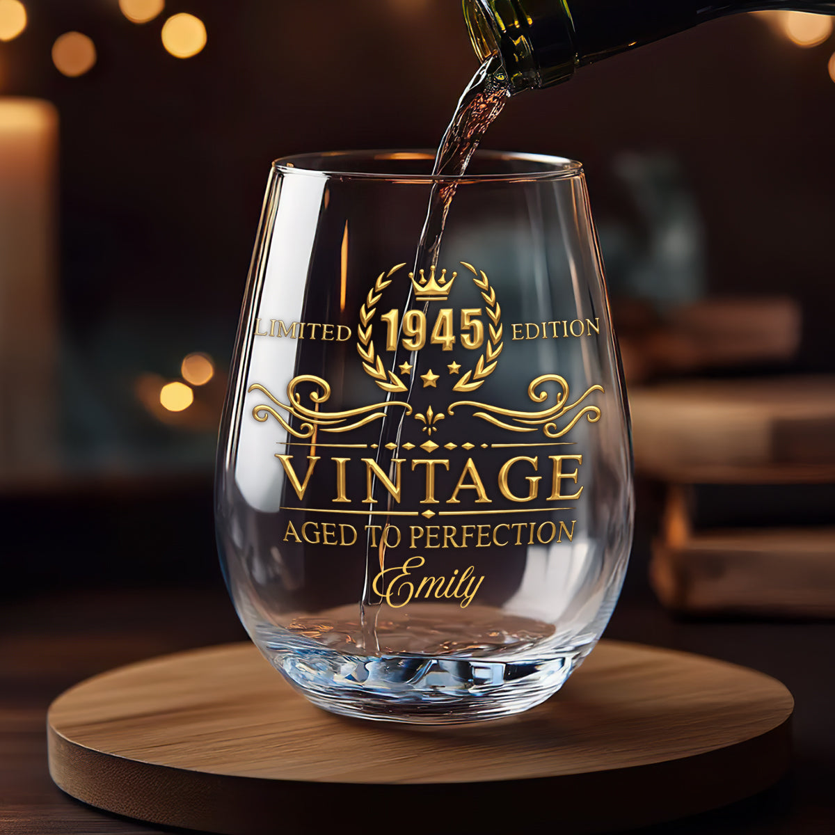 Limited Edition Aged To Perfection - Personalized Stemless Wine Glass