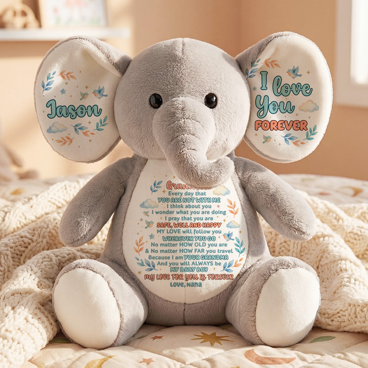 My Love Will Follow You Wherever You Go - Personalized Stuffed Elephant