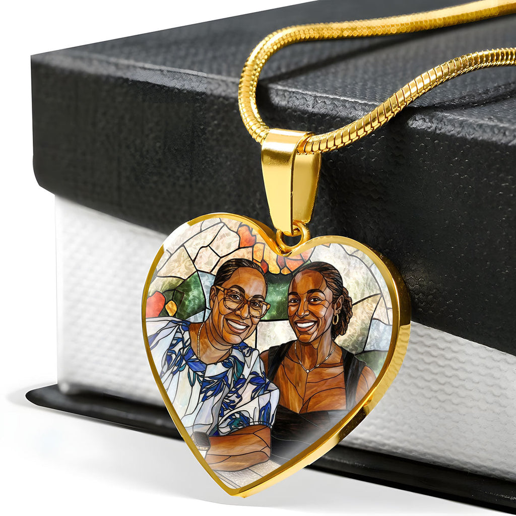 Custom Photo Portrait Mom Grandma Parents Family - Personalized Heart Necklace