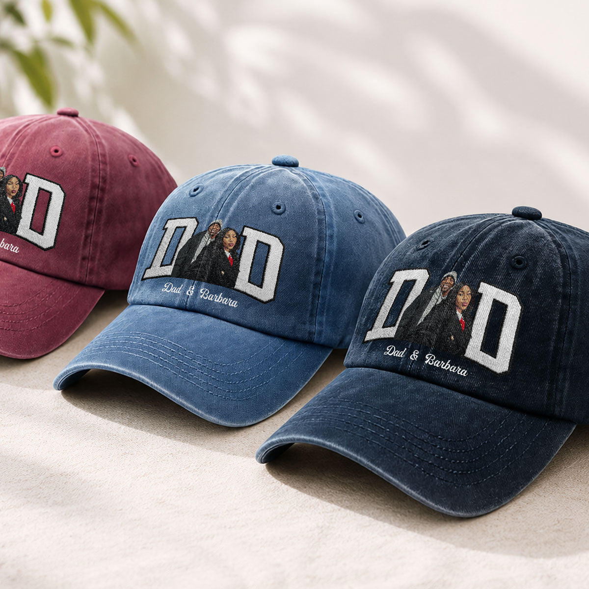 Custom Photo Portrait Dad Grandpa Family Dad - Personalized Vintage Washed Denim Cap