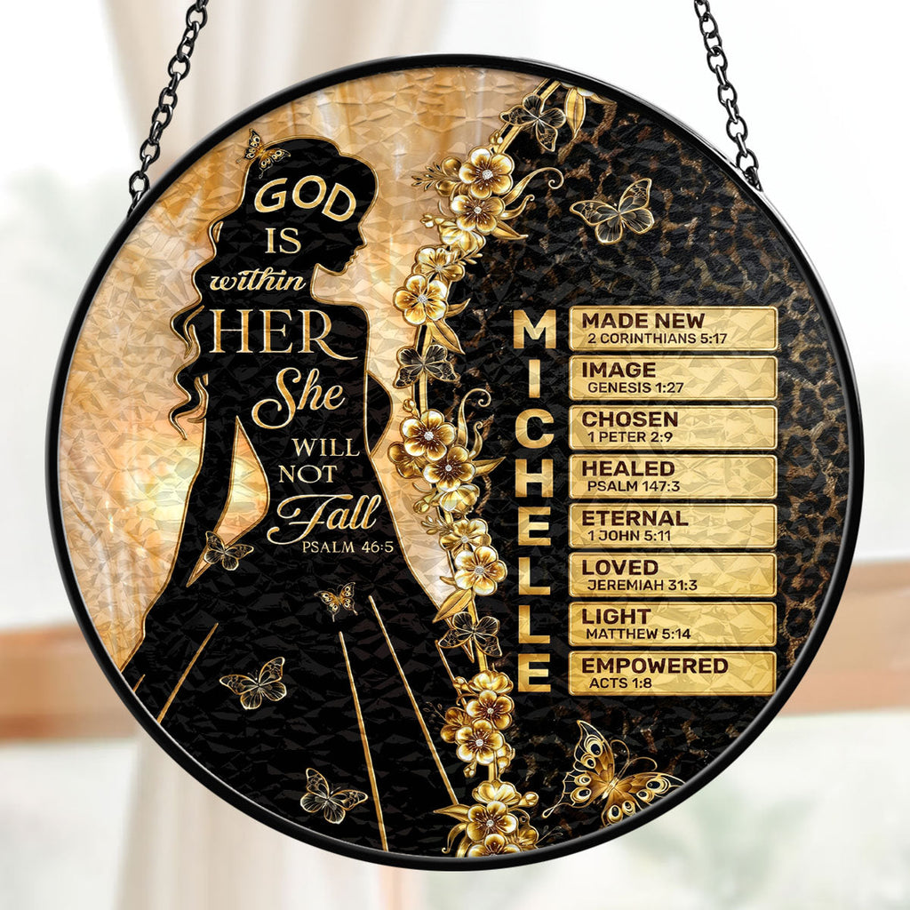 God Is Within Her She Will Not Fall - Personalized Stained Glass Window Hanging Suncatcher