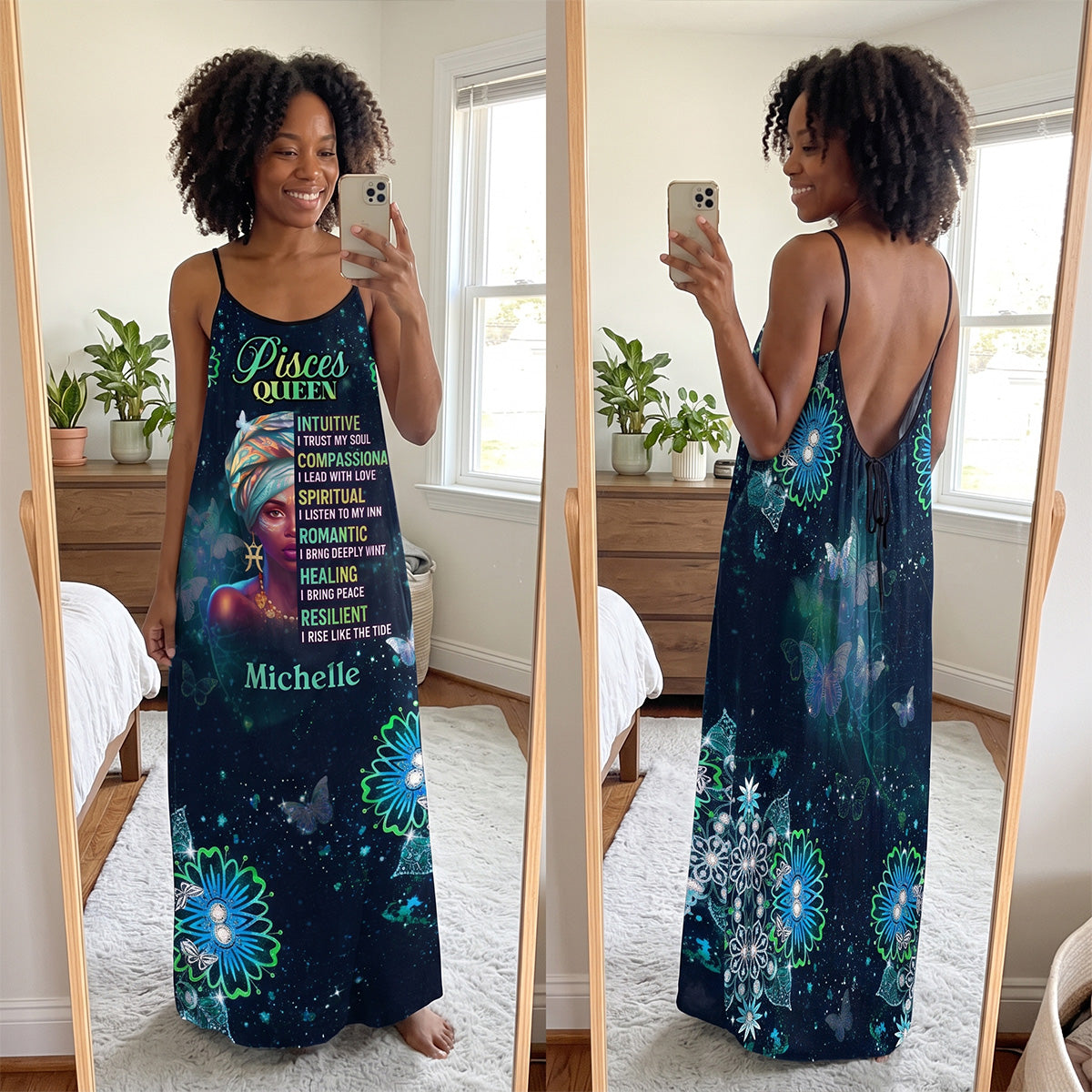 12 Zodiac Signs - Personalized Backless Cami Maxi Dress