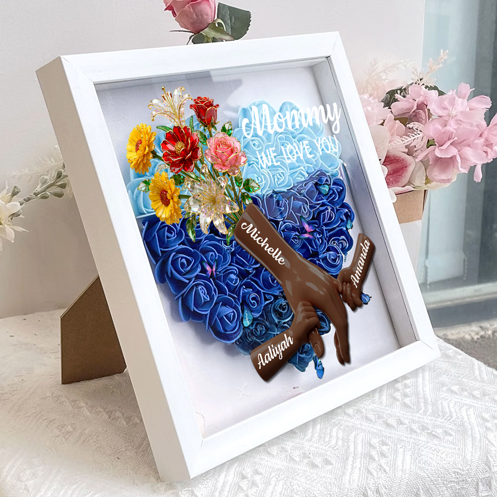 Mommy We Love You - Personalized Heart Flower Shadow Box