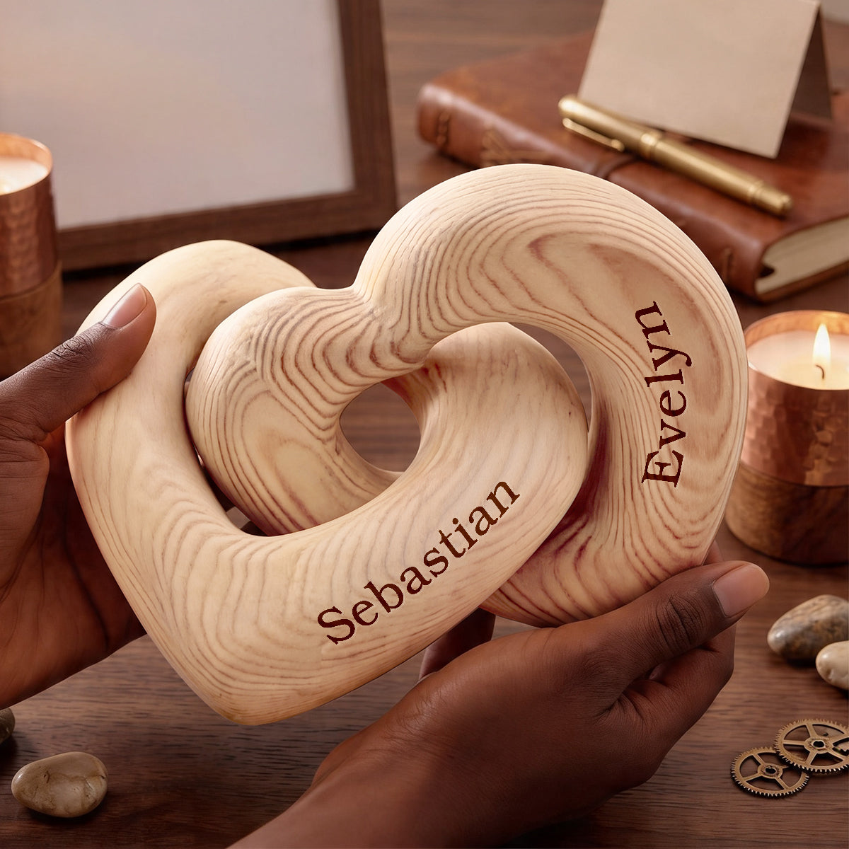 Can't Be Without Each Other - Personalized Interlocking Wooden Hearts