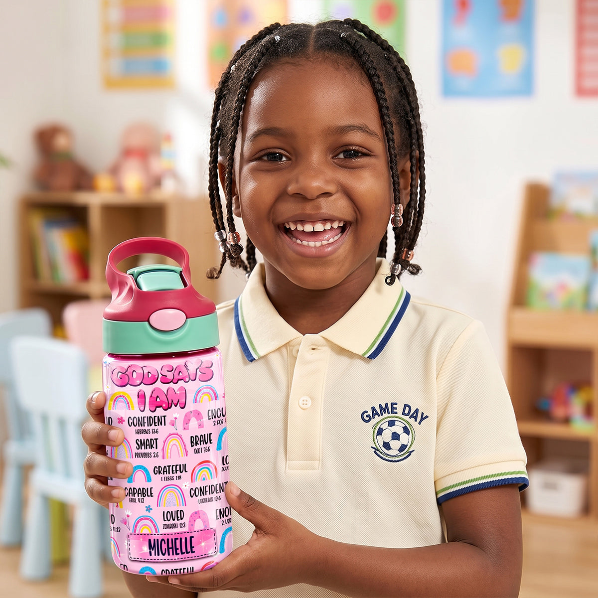God Says I Am - Personalized Kid Water Bottle