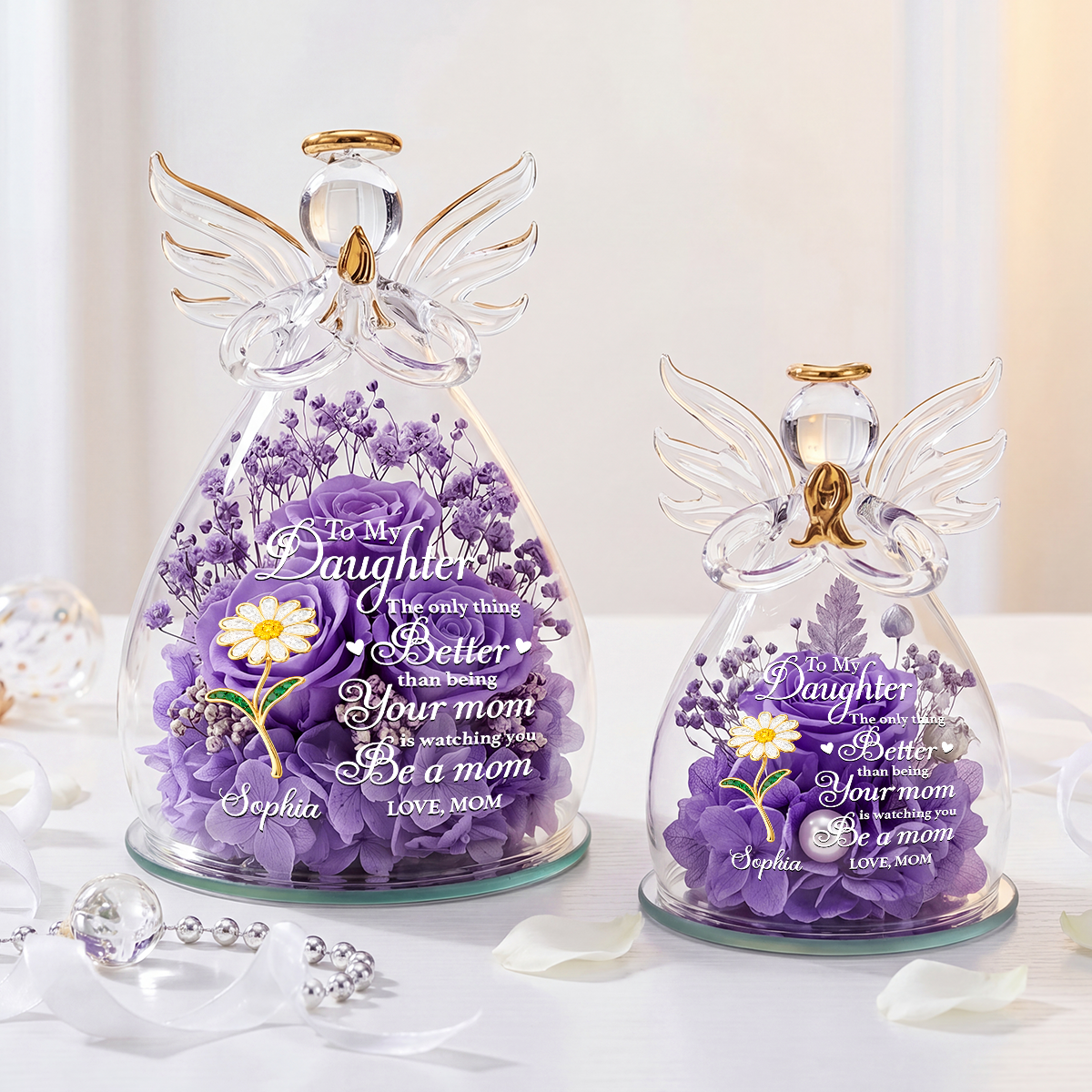 The Only Thing Better Than Being Your Mom - Personalized Angel Dome With Preserved Flowers